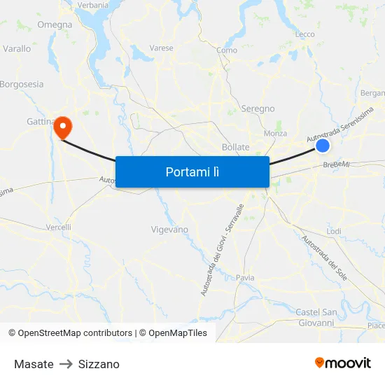 Masate to Sizzano map