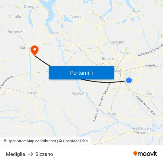 Mediglia to Sizzano map