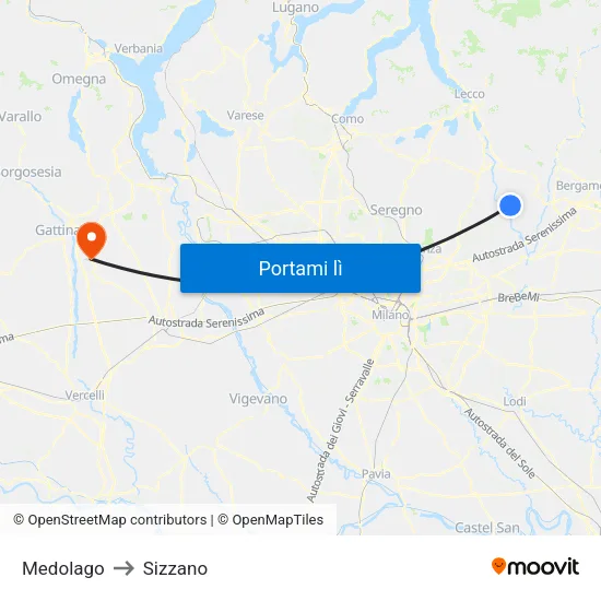 Medolago to Sizzano map