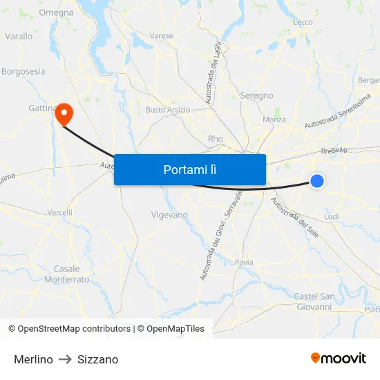 Merlino to Sizzano map