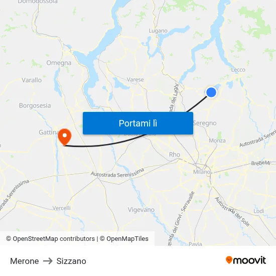 Merone to Sizzano map