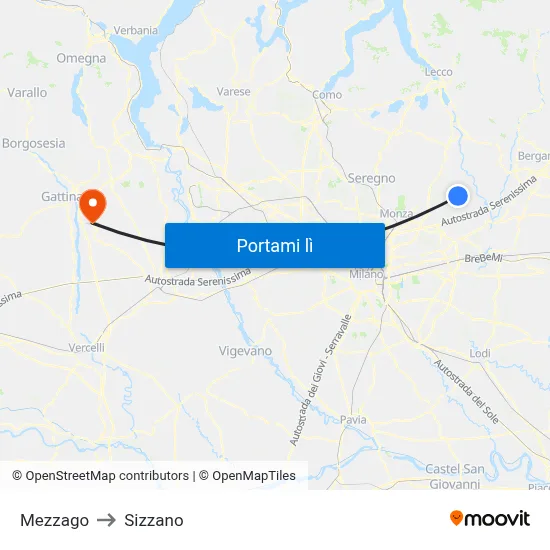 Mezzago to Sizzano map