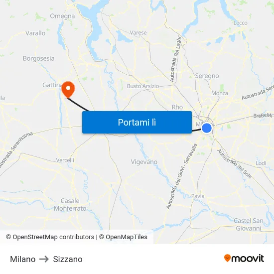Milano to Sizzano map