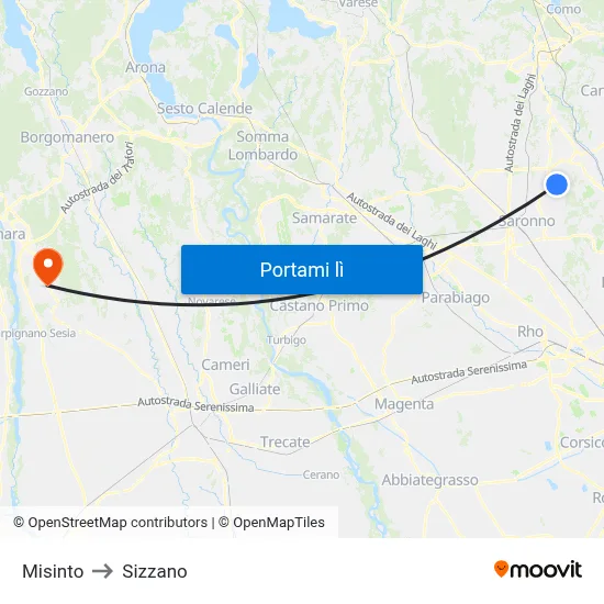 Misinto to Sizzano map