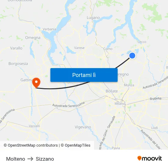 Molteno to Sizzano map