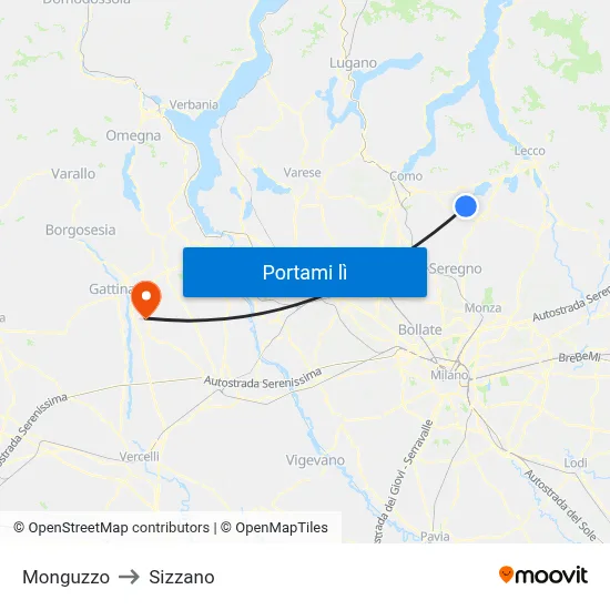 Monguzzo to Sizzano map