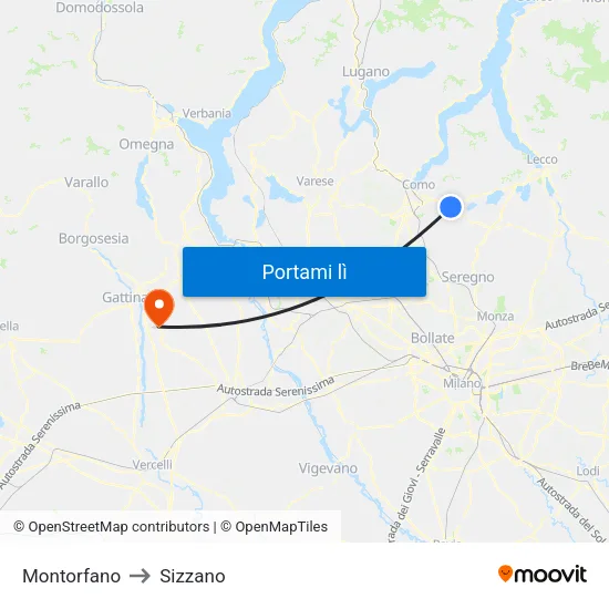 Montorfano to Sizzano map