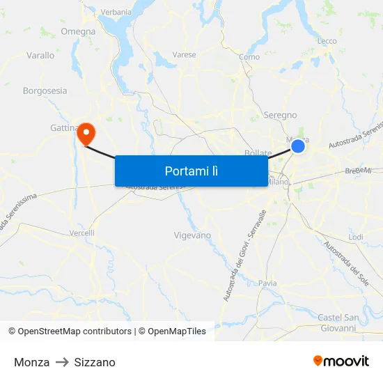 Monza to Sizzano map