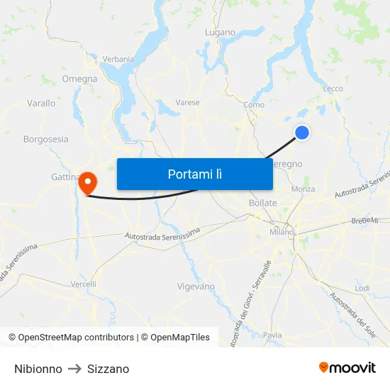 Nibionno to Sizzano map
