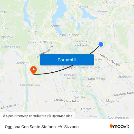 Oggiona Con Santo Stefano to Sizzano map