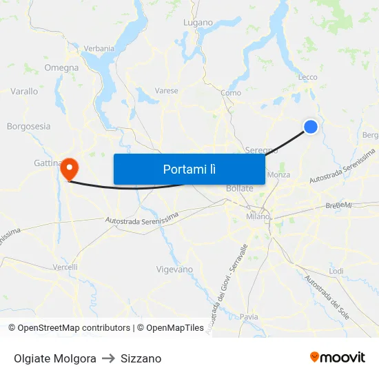 Olgiate Molgora to Sizzano map