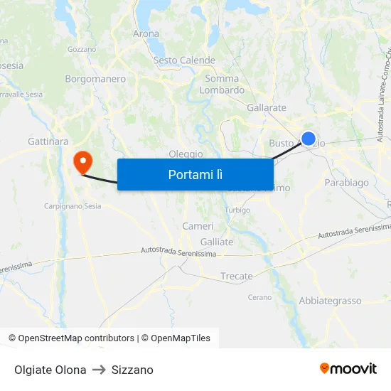 Olgiate Olona to Sizzano map