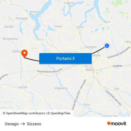 Osnago to Sizzano map