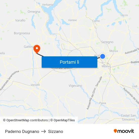 Paderno Dugnano to Sizzano map