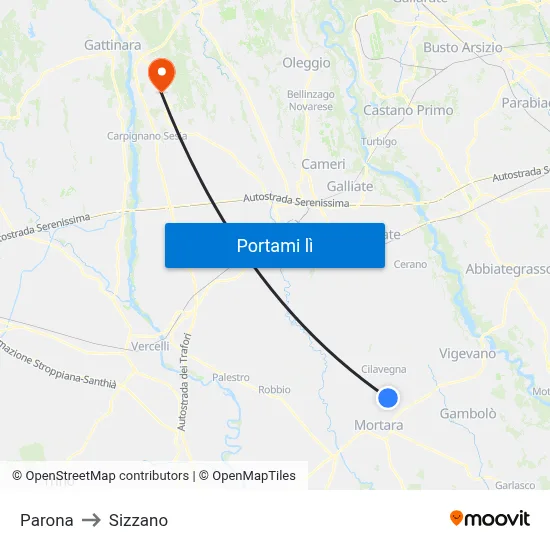 Parona to Sizzano map