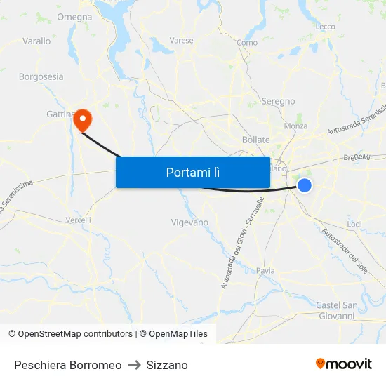 Peschiera Borromeo to Sizzano map