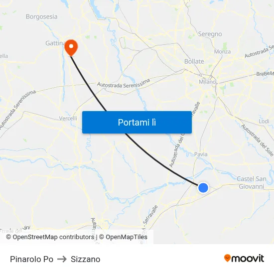 Pinarolo Po to Sizzano map