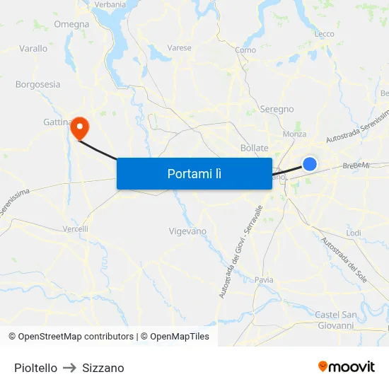 Pioltello to Sizzano map