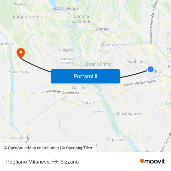 Pogliano Milanese to Sizzano map