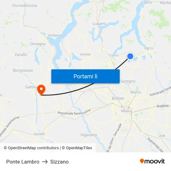 Ponte Lambro to Sizzano map