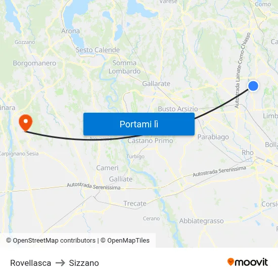 Rovellasca to Sizzano map