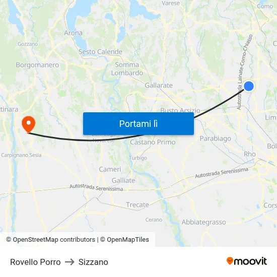 Rovello Porro to Sizzano map