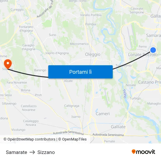 Samarate to Sizzano map