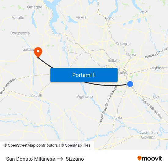 San Donato Milanese to Sizzano map