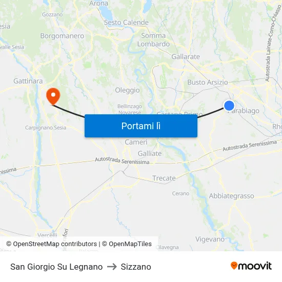 San Giorgio Su Legnano to Sizzano map