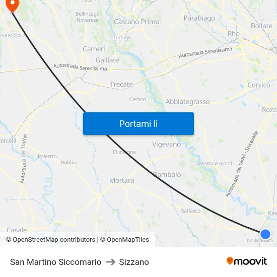 San Martino Siccomario to Sizzano map
