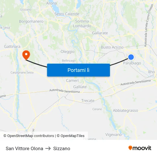 San Vittore Olona to Sizzano map