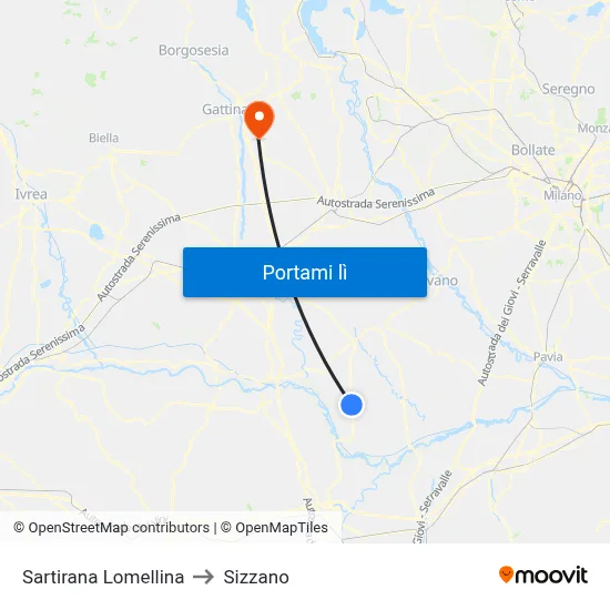 Sartirana Lomellina to Sizzano map