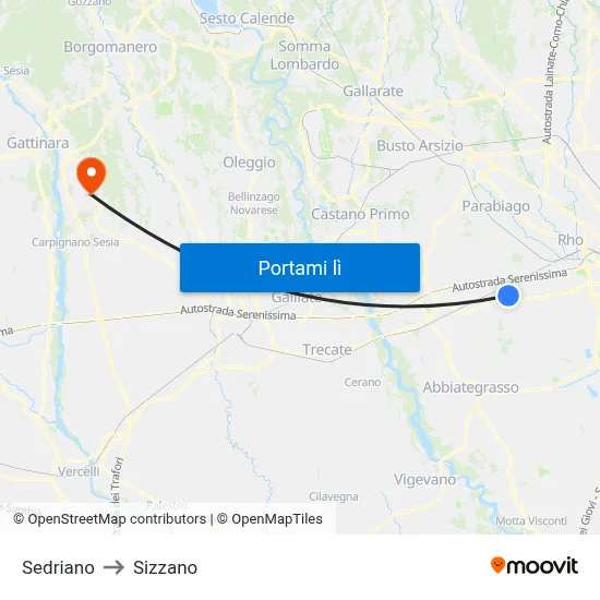Sedriano to Sizzano map