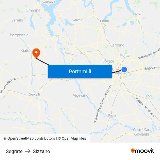 Segrate to Sizzano map