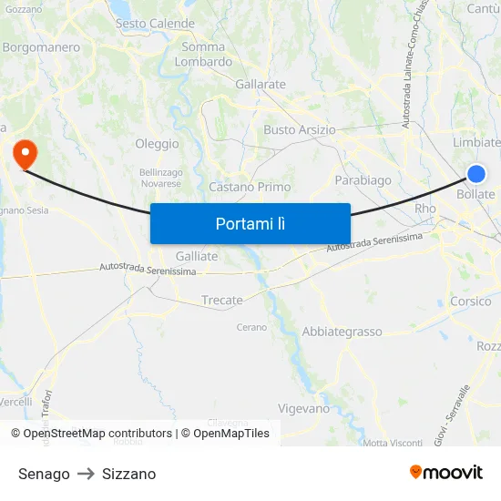 Senago to Sizzano map