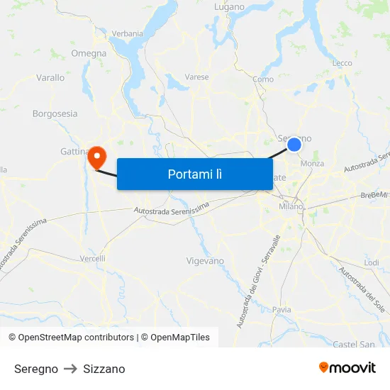 Seregno to Sizzano map