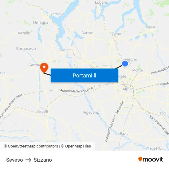Seveso to Sizzano map