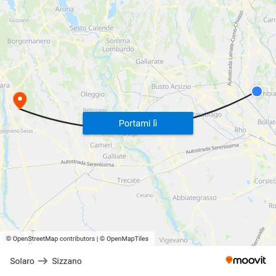Solaro to Sizzano map
