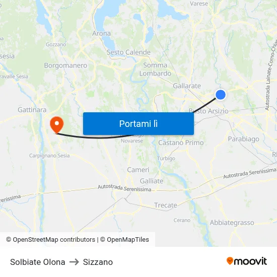 Solbiate Olona to Sizzano map
