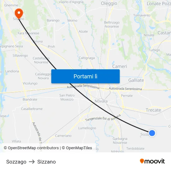 Sozzago to Sizzano map