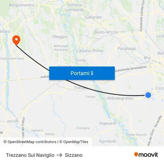 Trezzano Sul Naviglio to Sizzano map