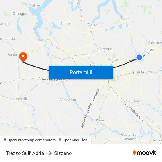Trezzo Sull' Adda to Sizzano map