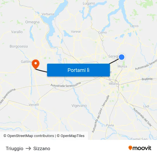 Triuggio to Sizzano map
