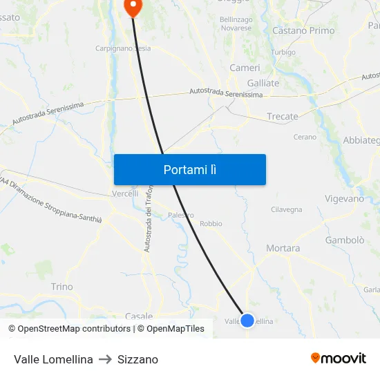Valle Lomellina to Sizzano map