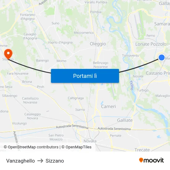 Vanzaghello to Sizzano map