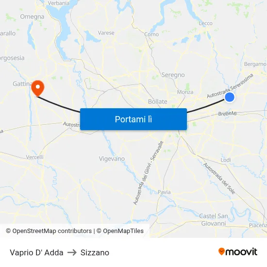 Vaprio D' Adda to Sizzano map