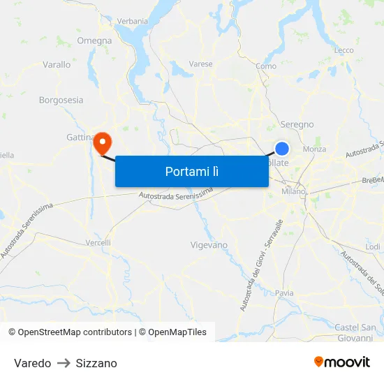 Varedo to Sizzano map