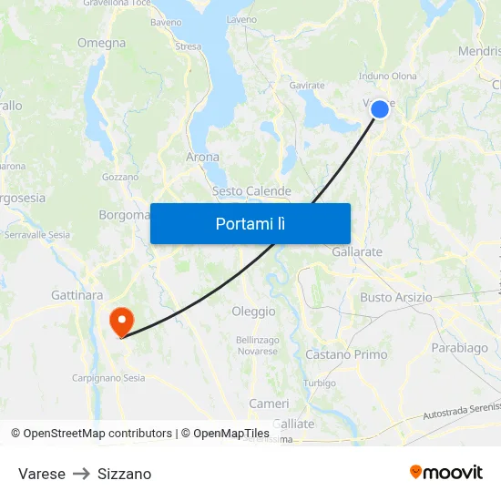 Varese to Sizzano map