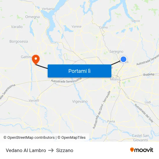 Vedano Al Lambro to Sizzano map