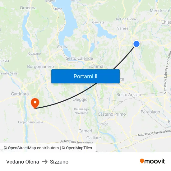 Vedano Olona to Sizzano map